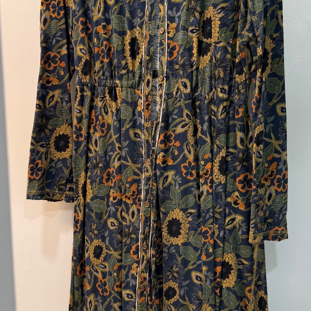 NATURAL LIFE Navy Floral Button-Front Maxi Dress with Mustard Accents